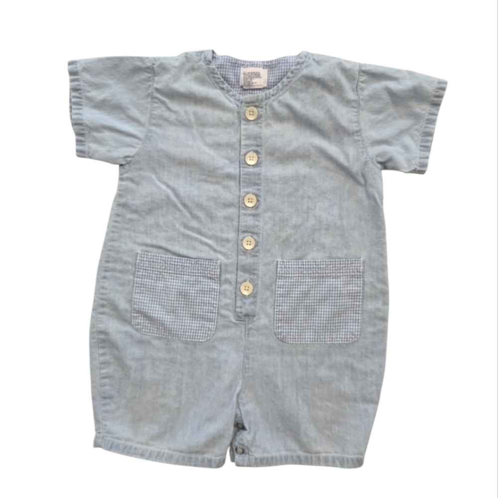 Y2k Baby Gap Light Blue Button-Up Shorts Cotton Romper